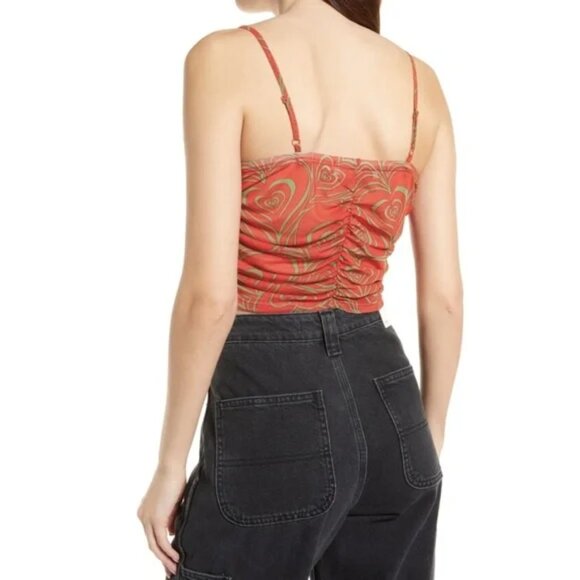 NWT Lisa Says Gah Ruby Wild Hearts Ruched Mesh Crop Tank - Picture 2 of 6